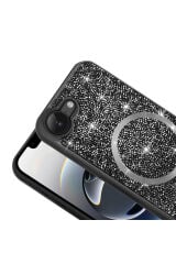 iPhone 16E Kılıf Pırlanta Tasarımlı M-safe Şarj Özellikli Zore Mozaik Silikon Kapak - Desert Titanyu Desert Titanyum