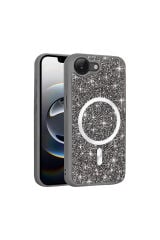 iPhone 16E Kılıf Pırlanta Tasarımlı M-safe Şarj Özellikli Zore Mozaik Silikon Kapak - Desert Titanyu Desert Titanyum