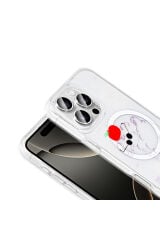 iPhone 16 Pro Kılıf M-Safe Şarj Özellikli Şeffaf AKRE Folk Sert Kapak - Fiyonk Beyaz