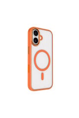 iPhone 17 Kılıf Wireless Şarj Özellikli Zore Krom M-safe Silikon Kapak - Turuncu Gri