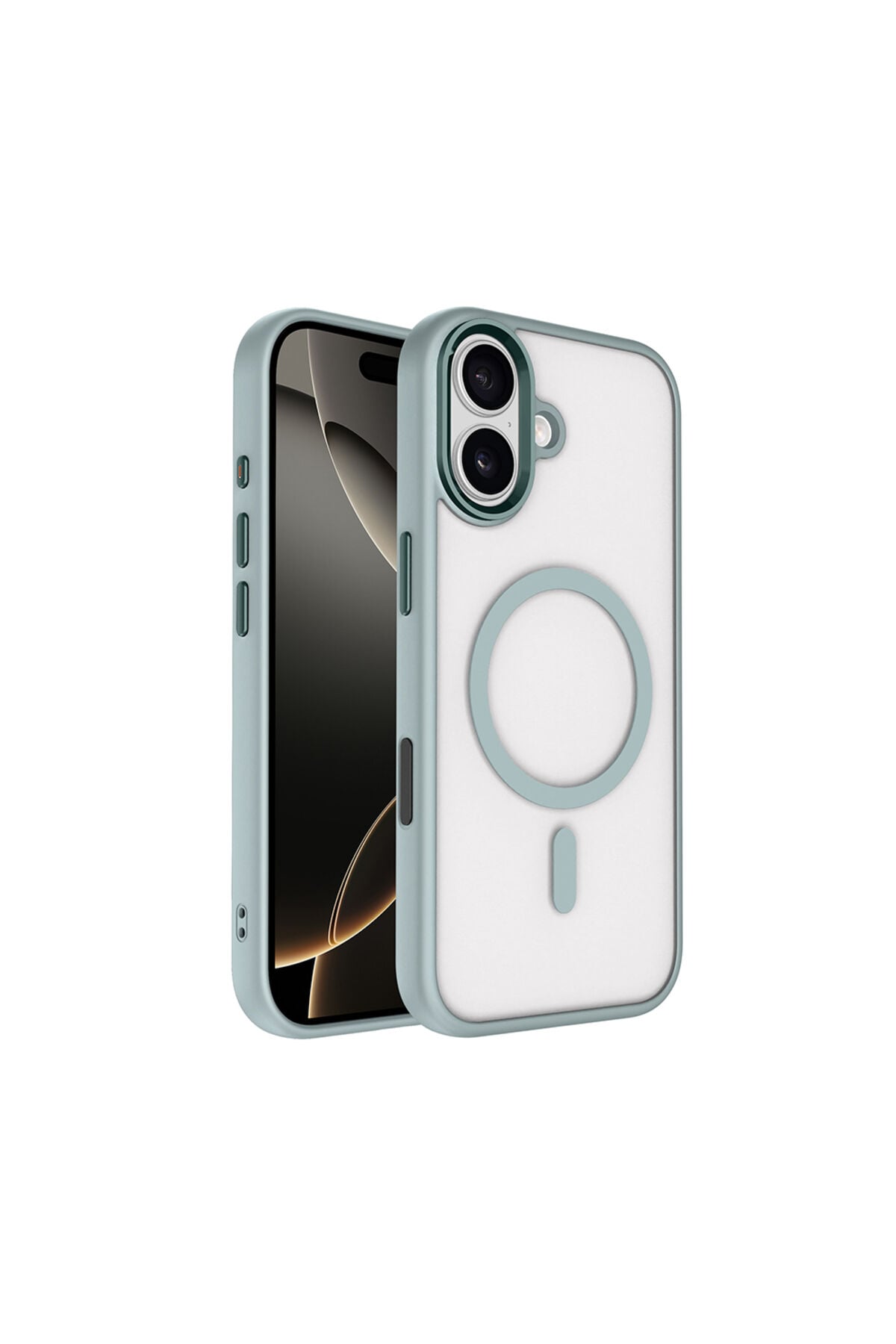 iPhone 17 Kılıf Wireless Şarj Özellikli Zore Krom M-safe Silikon Kapak - Turuncu Gri