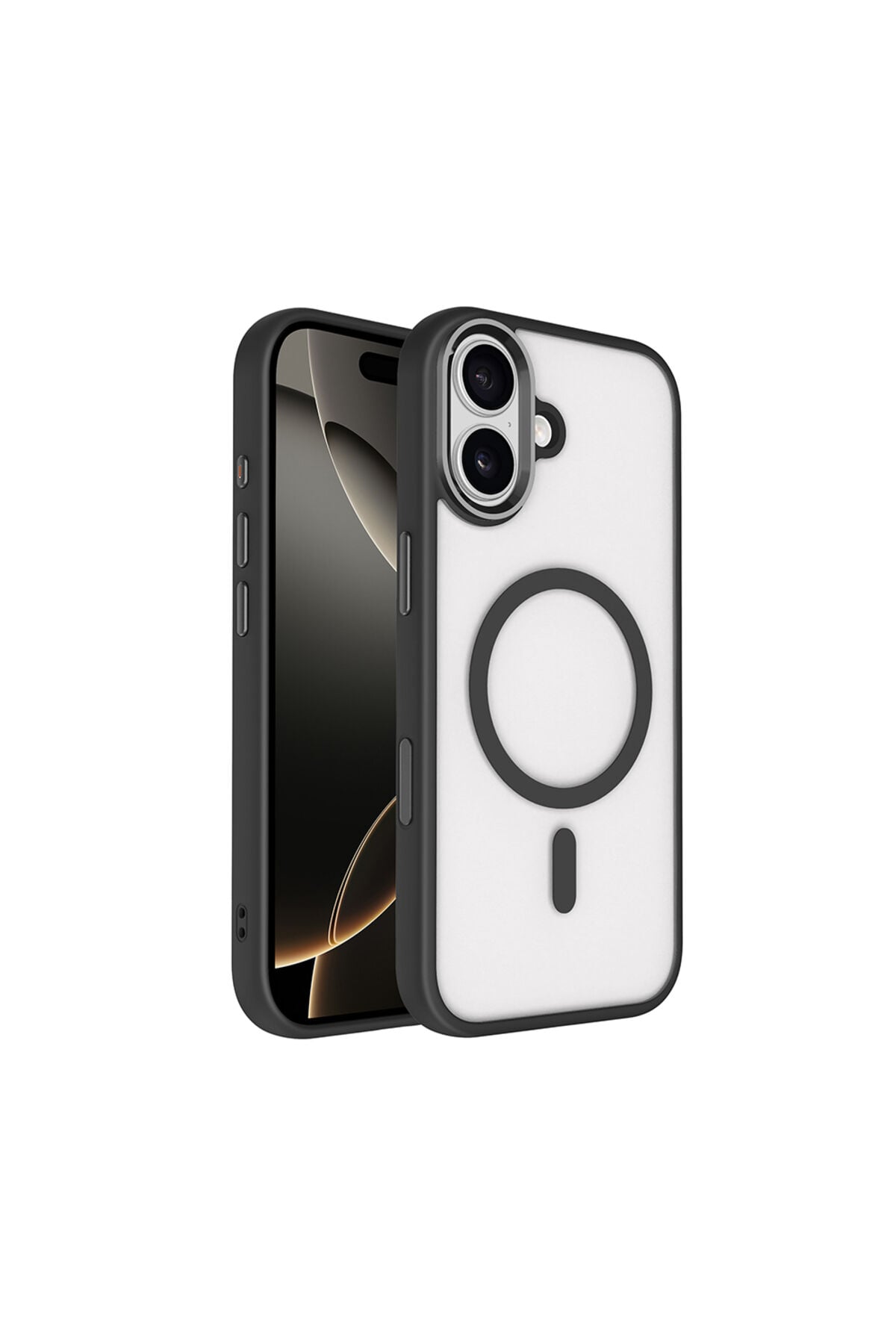 iPhone 17 Kılıf Wireless Şarj Özellikli Zore Krom M-safe Silikon Kapak - Turuncu Siyah