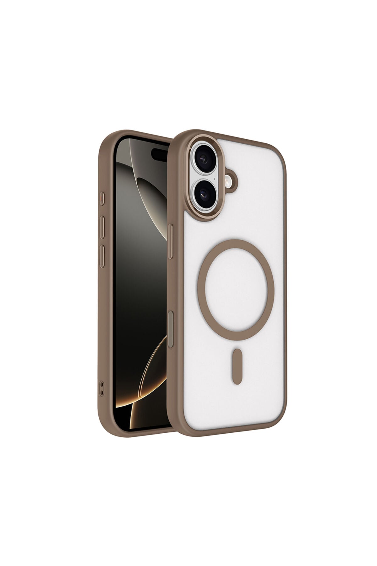 iPhone 17 Kılıf Wireless Şarj Özellikli Zore Krom M-safe Silikon Kapak - Turuncu Altın