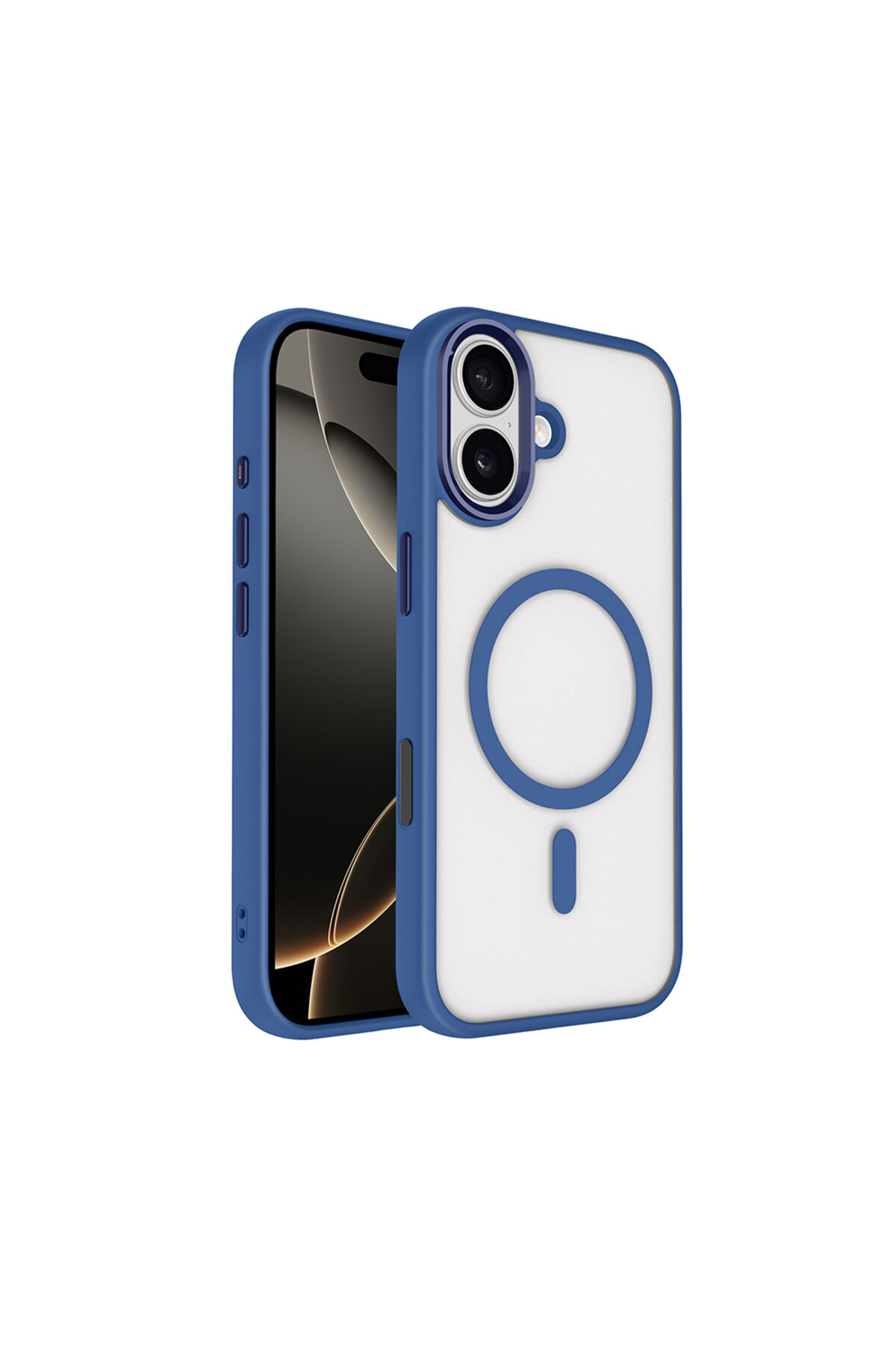iPhone 17 Kılıf Wireless Şarj Özellikli Zore Krom M-safe Silikon Kapak - Turuncu Lacivert