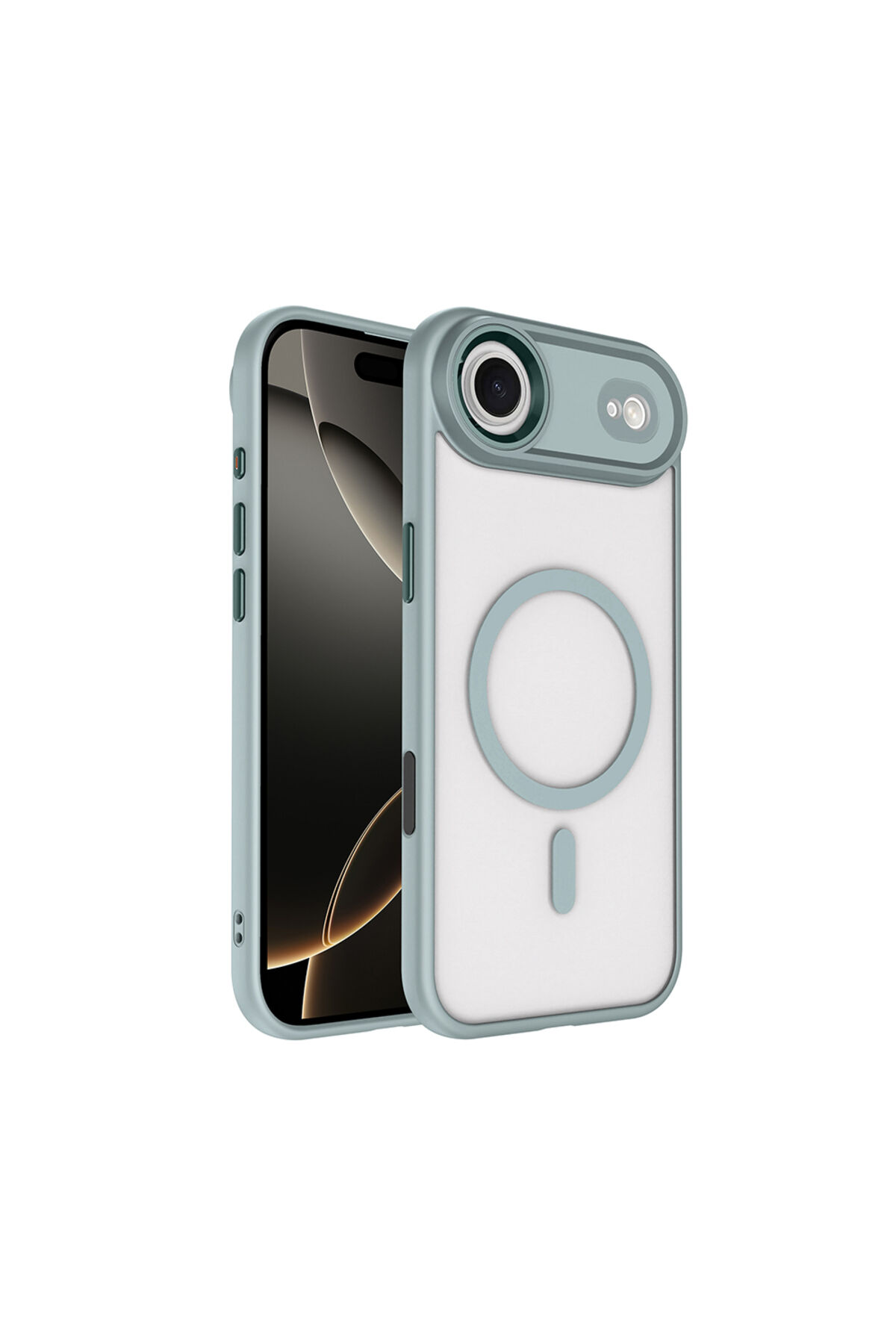 iPhone 17 Air Kılıf Wireless Şarj Özellikli Zore Krom M-safe Silikon Kapak - Lacivert Turuncu