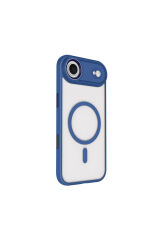 iPhone 17 Air Kılıf Wireless Şarj Özellikli Zore Krom M-safe Silikon Kapak - Lacivert Altın
