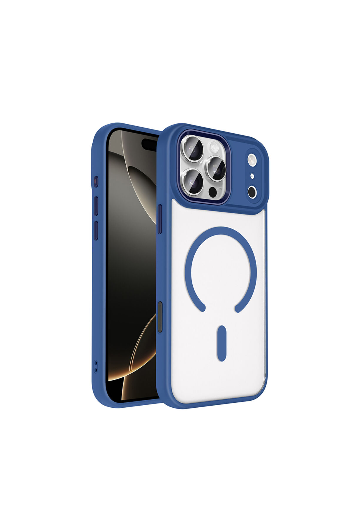 iPhone 17 Pro Kılıf Wireless Şarj Özellikli Zore Krom M-safe Silikon Kapak - Lacivert Lacivert