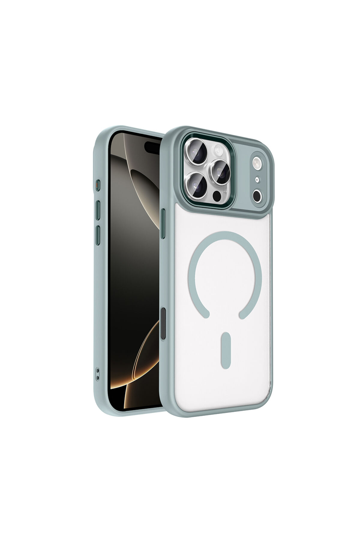 iPhone 17 Pro Kılıf Wireless Şarj Özellikli Zore Krom M-safe Silikon Kapak - Lacivert Gri