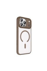 iPhone 17 Pro Kılıf Wireless Şarj Özellikli Zore Krom M-safe Silikon Kapak - Lacivert Altın