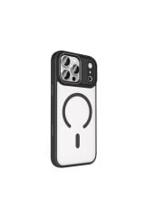 iPhone 17 Pro Kılıf Wireless Şarj Özellikli Zore Krom M-safe Silikon Kapak - Lacivert Altın