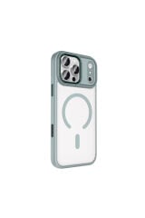 iPhone 17 Pro Kılıf Wireless Şarj Özellikli Zore Krom M-safe Silikon Kapak - Lacivert Altın