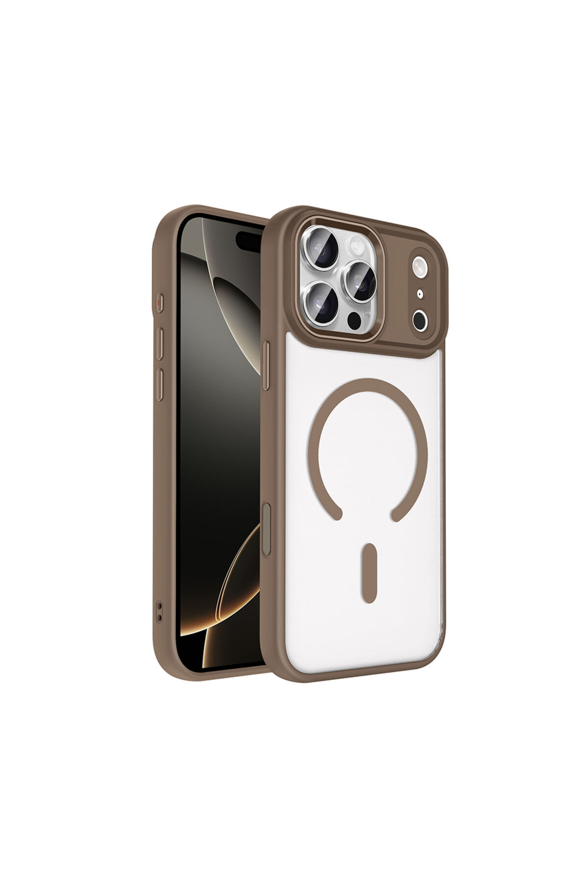 iPhone 17 Pro Kılıf Wireless Şarj Özellikli Zore Krom M-safe Silikon Kapak - Lacivert Altın