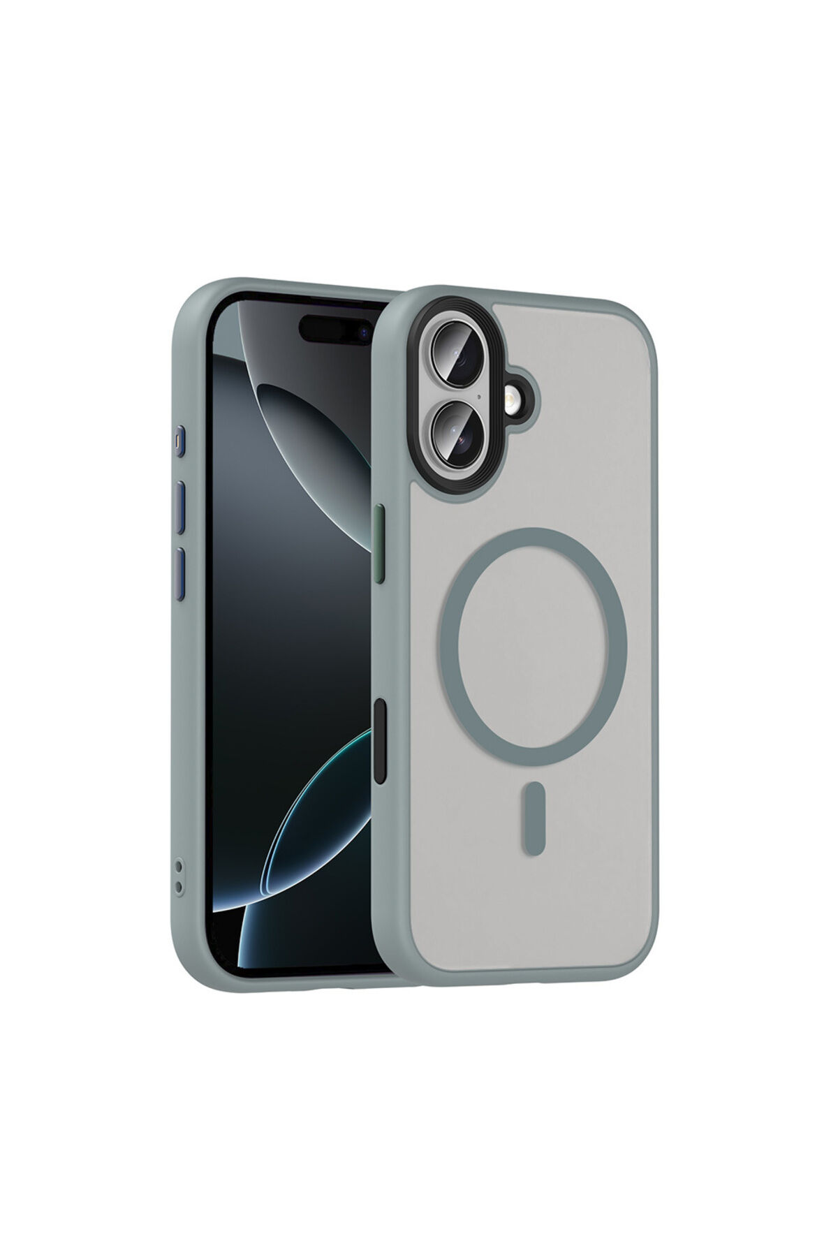 iPhone 17 Kılıf Mat Arka Yüzey Wireless Şarj Özellikli Zore Flet M-safe Kapak - Lacivert Gri