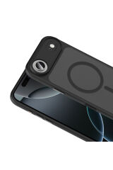 iPhone 17 Air Kılıf Mat Arka Yüzey Wireless Şarj Özellikli Zore Flet M-safe Kapak - Turuncu Siyah