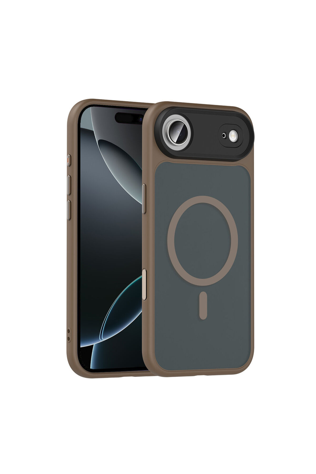 iPhone 17 Air Kılıf Mat Arka Yüzey Wireless Şarj Özellikli Zore Flet M-safe Kapak - Turuncu Gri