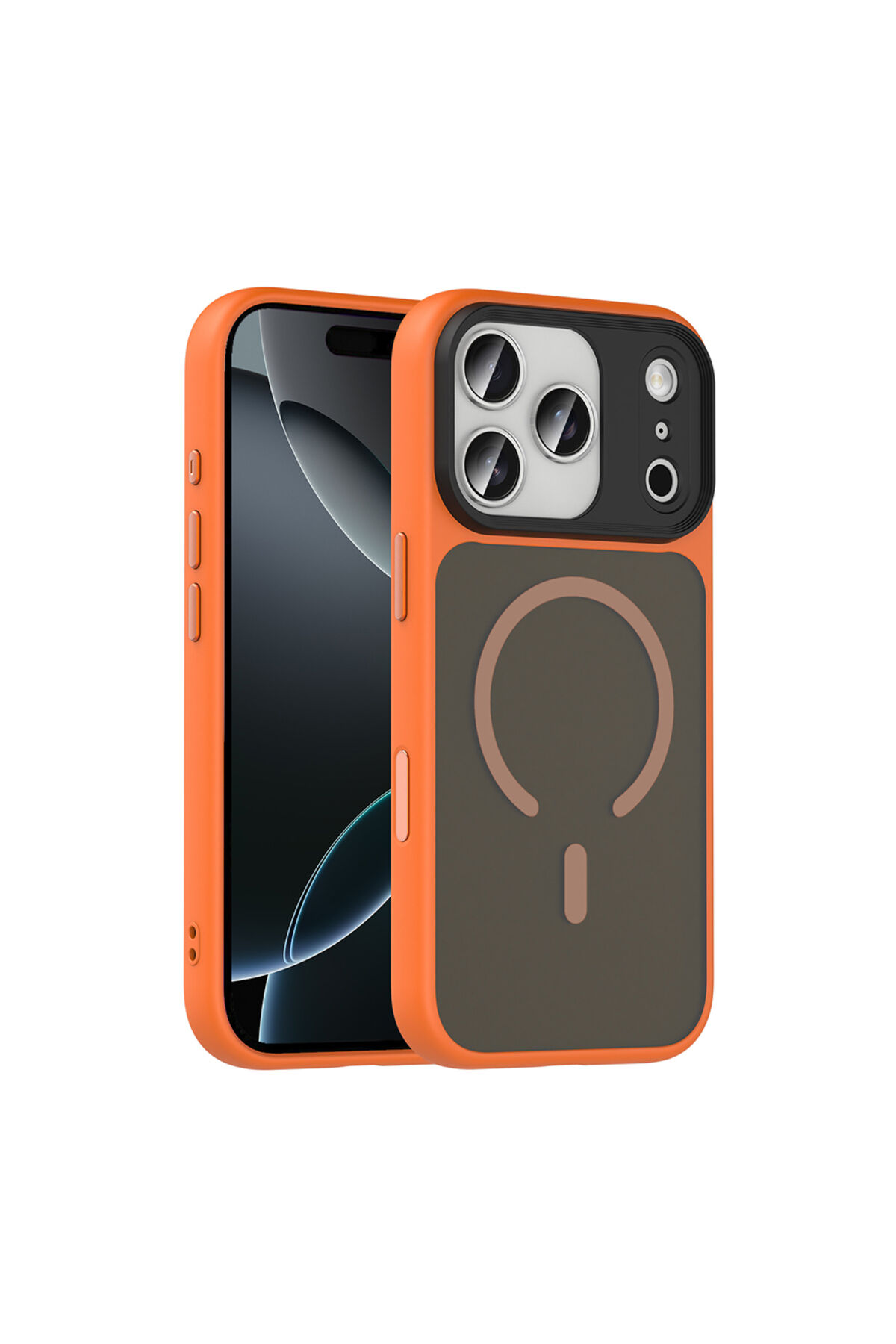 iPhone 17 Pro Kılıf Mat Arka Yüzey Wireless Şarj Özellikli Zore Flet M-safe Kapak - Turuncu Turuncu
