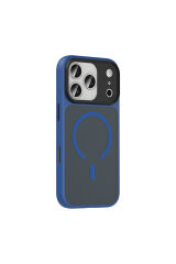 iPhone 17 Pro Kılıf Mat Arka Yüzey Wireless Şarj Özellikli Zore Flet M-safe Kapak - Turuncu Lacivert