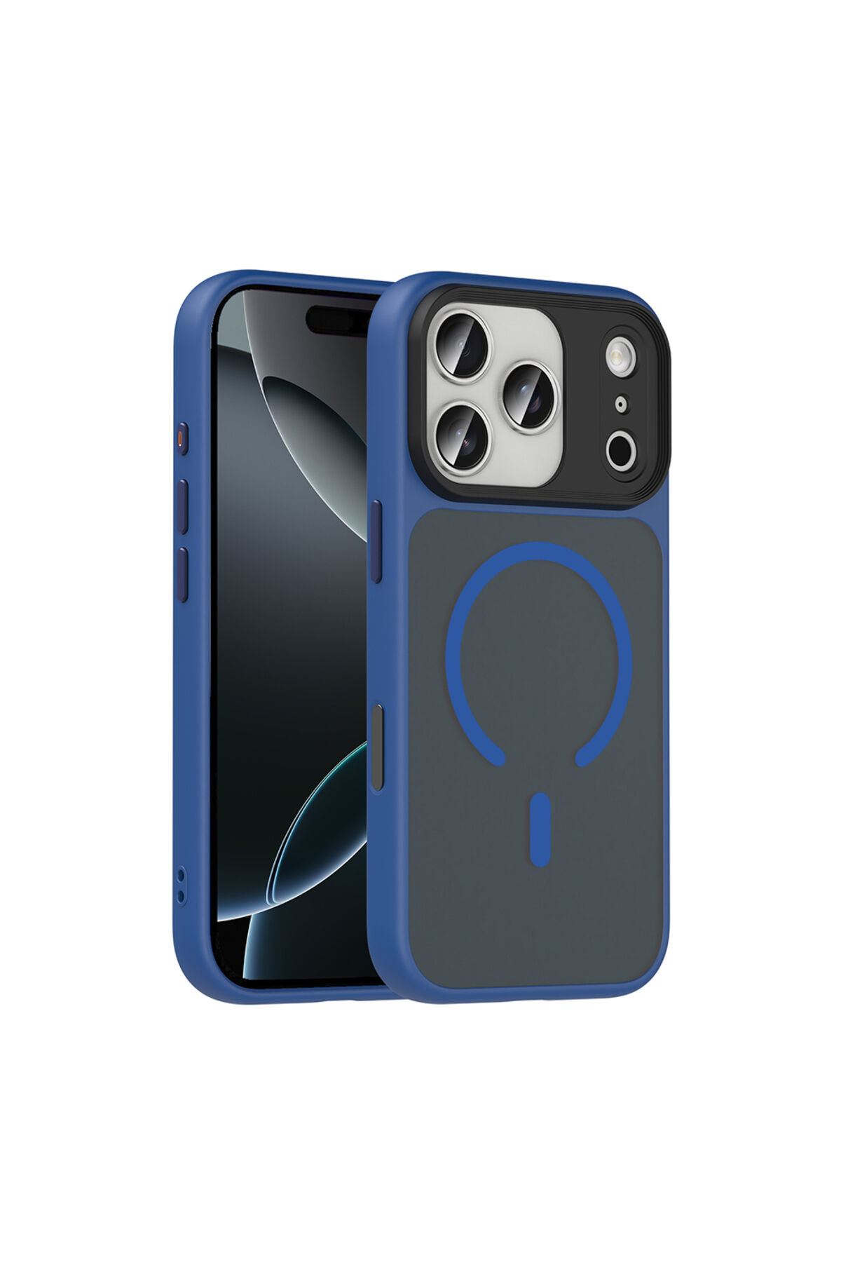 iPhone 17 Pro Kılıf Mat Arka Yüzey Wireless Şarj Özellikli Zore Flet M-safe Kapak - Turuncu Lacivert