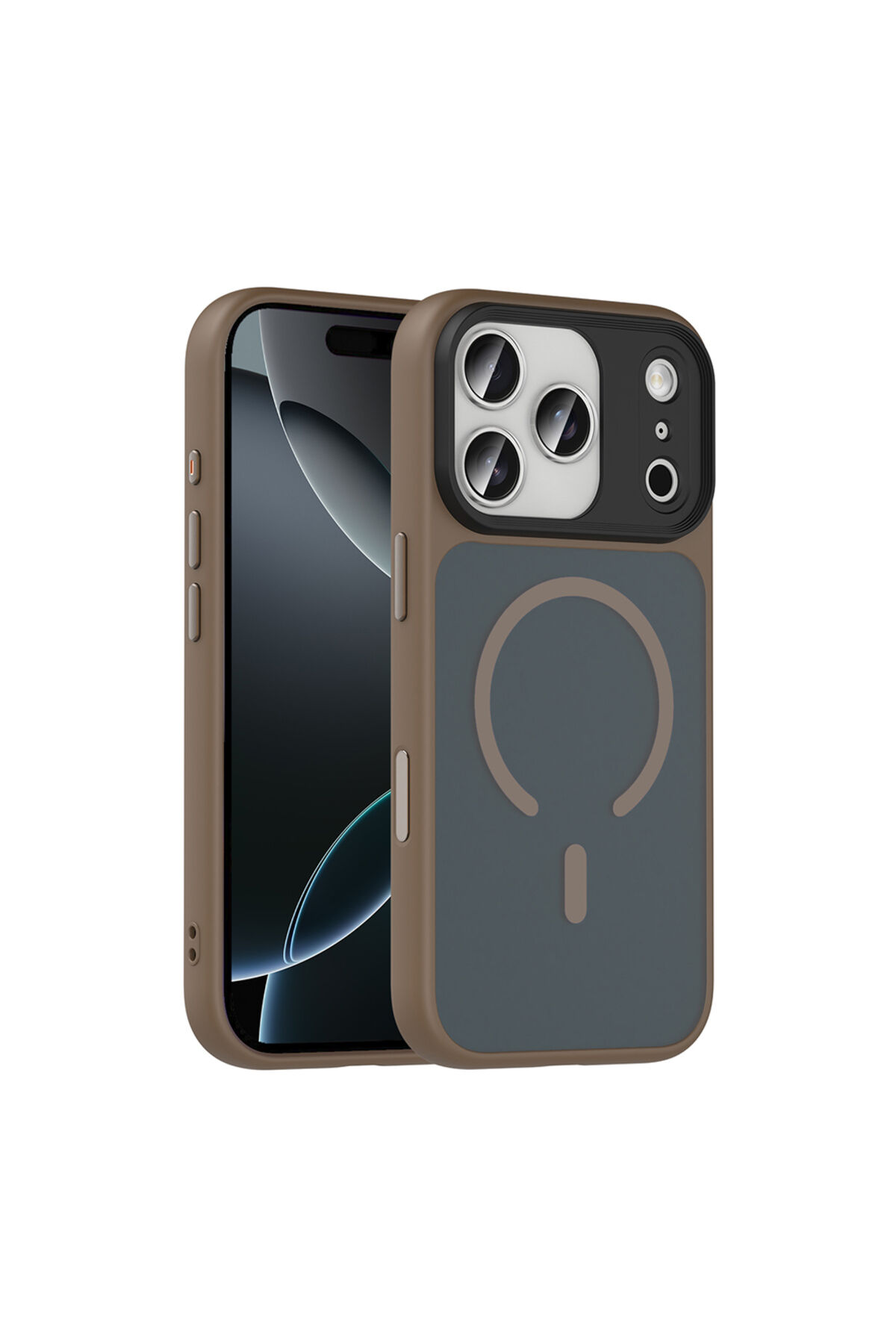 iPhone 17 Pro Kılıf Mat Arka Yüzey Wireless Şarj Özellikli Zore Flet M-safe Kapak - Turuncu Gri