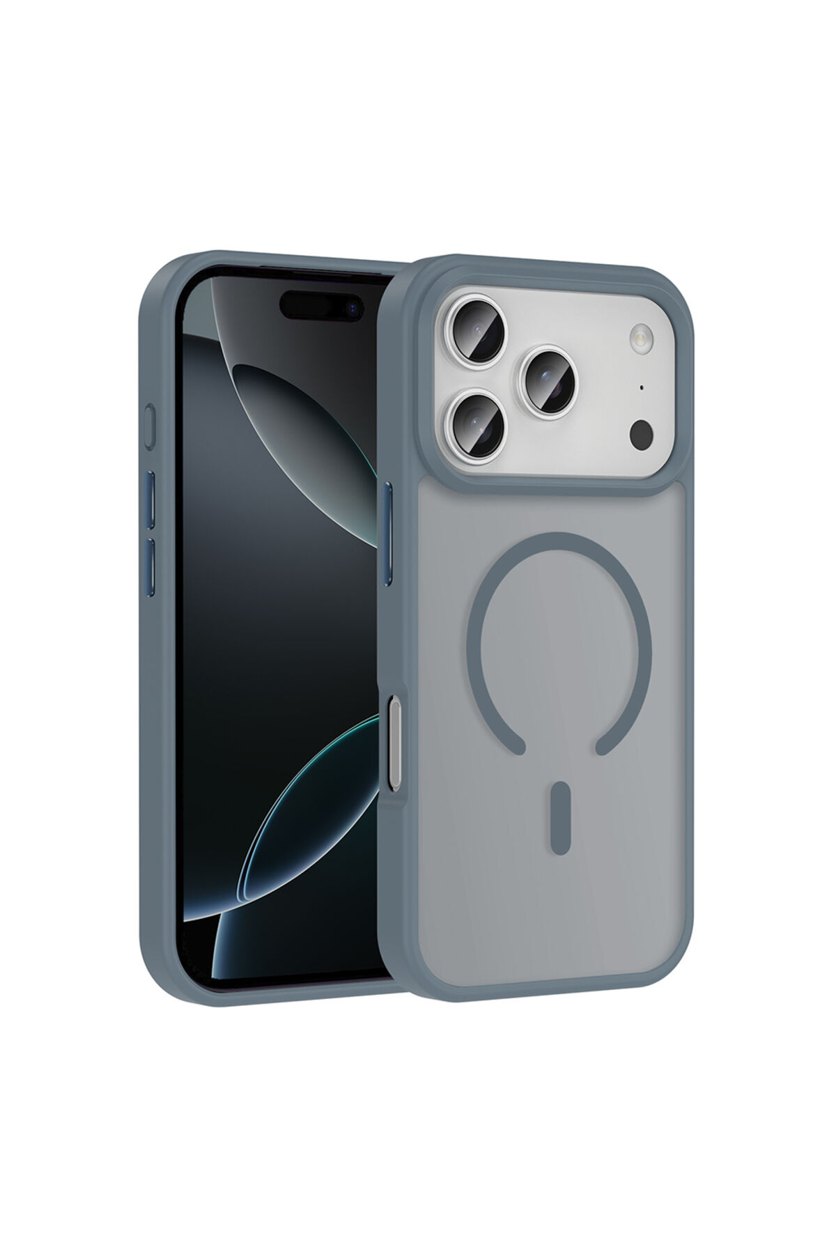 iPhone 17 Pro Kılıf M-safe Şarj Özellikli Mat Arka Yüzey Zore Sio Kapak - Gri Turuncu
