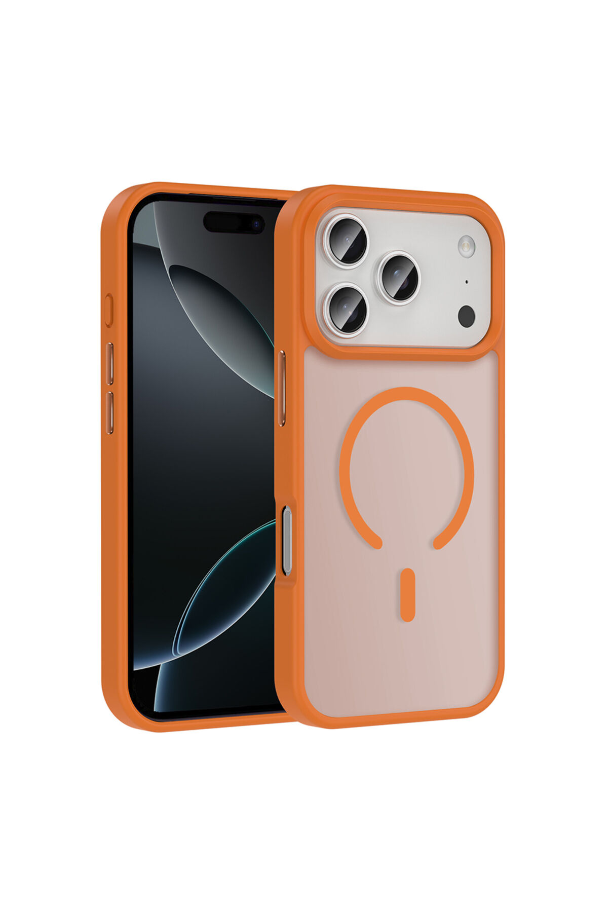 iPhone 17 Pro Kılıf M-safe Şarj Özellikli Mat Arka Yüzey Zore Sio Kapak - Gri Turuncu