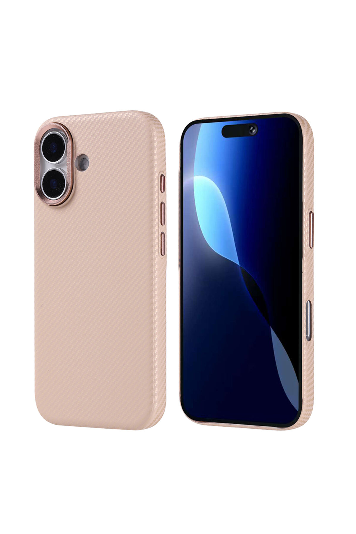 iPhone 17 Kılıf M-safe Şarj Özellikli Karbon Fiber Görünümlü Zore Nekst Kapak - Bej Bej