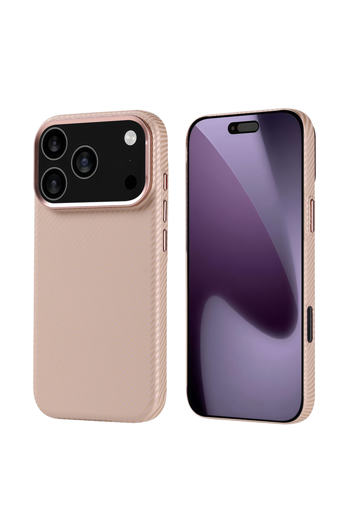 iPhone 17 Pro Kılıf M-safe Şarj Özellikli Karbon Fiber Görünümlü Zore Nekst Kapak - Gümüş Bej