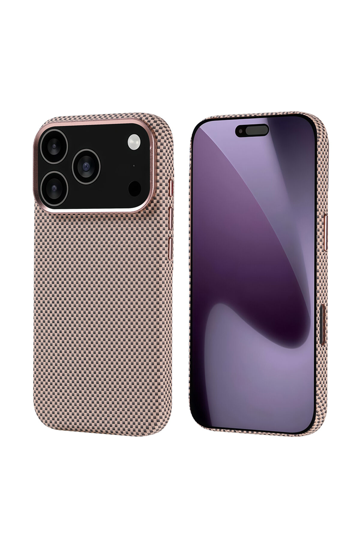 iPhone 17 Pro Kılıf M-safe Şarj Özellikli Karbon Fiber Görünümlü Zore Nekst Kapak - Gümüş Altın