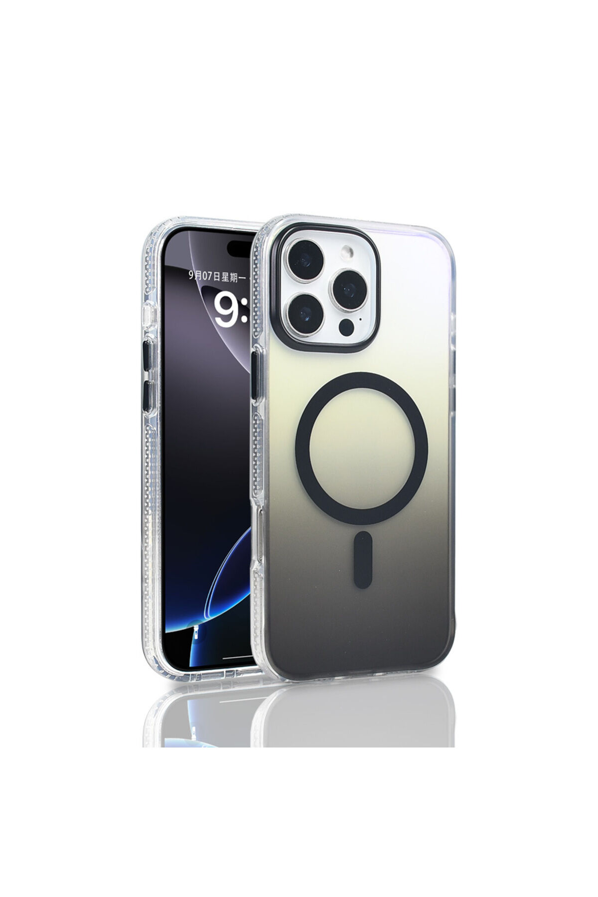 iPhone 16 Pro Max Kılıf M-safe Şarj Özellikli Transparan Renk Geçişli Zore Toros Kapak - Siyah Siyah