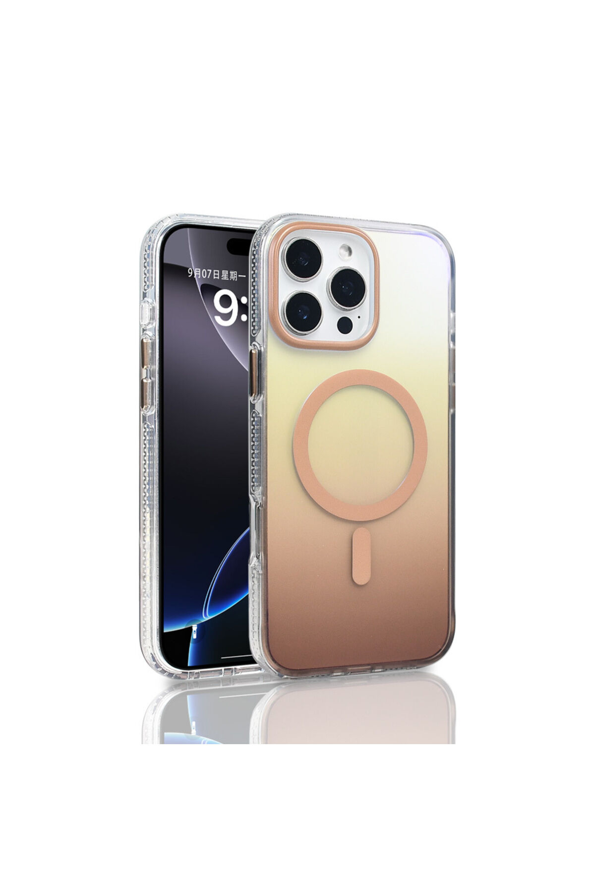 iPhone 16 Pro Max Kılıf M-safe Şarj Özellikli Transparan Renk Geçişli Zore Toros Kapak - Siyah Gri