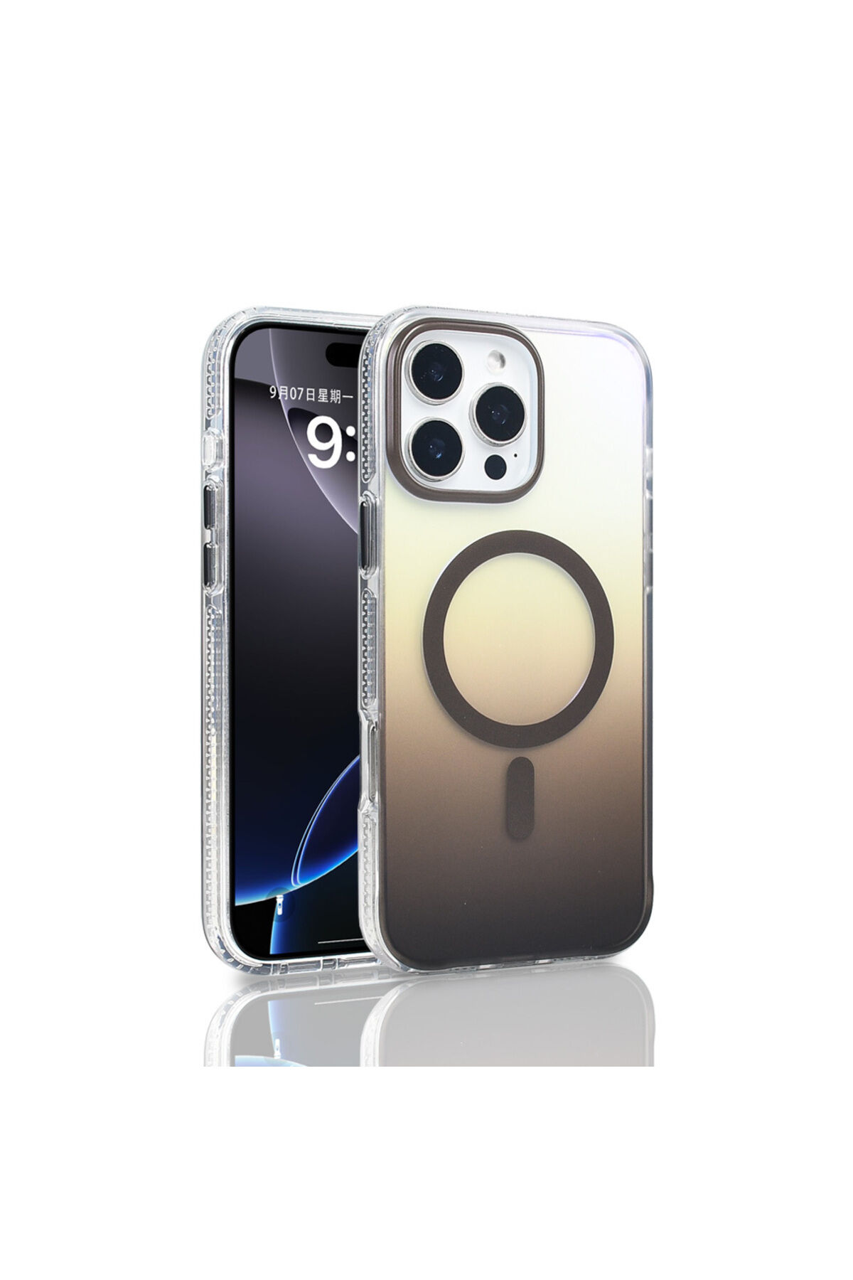 iPhone 16 Pro Max Kılıf M-safe Şarj Özellikli Transparan Renk Geçişli Zore Toros Kapak - Siyah Gri