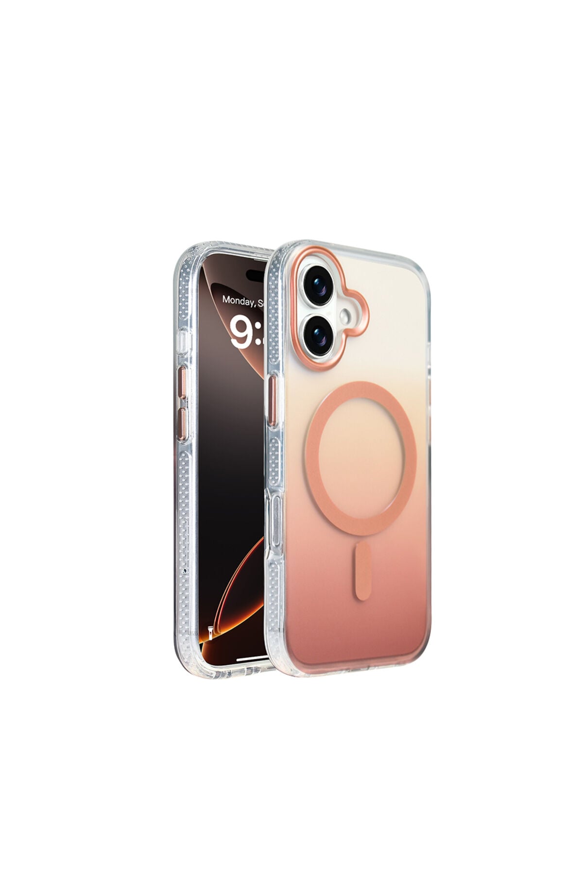 iPhone 17 Kılıf M-safe Şarj Özellikli Transparan Renk Geçişli SEKO Toros Kapak - Rose Gold Altın