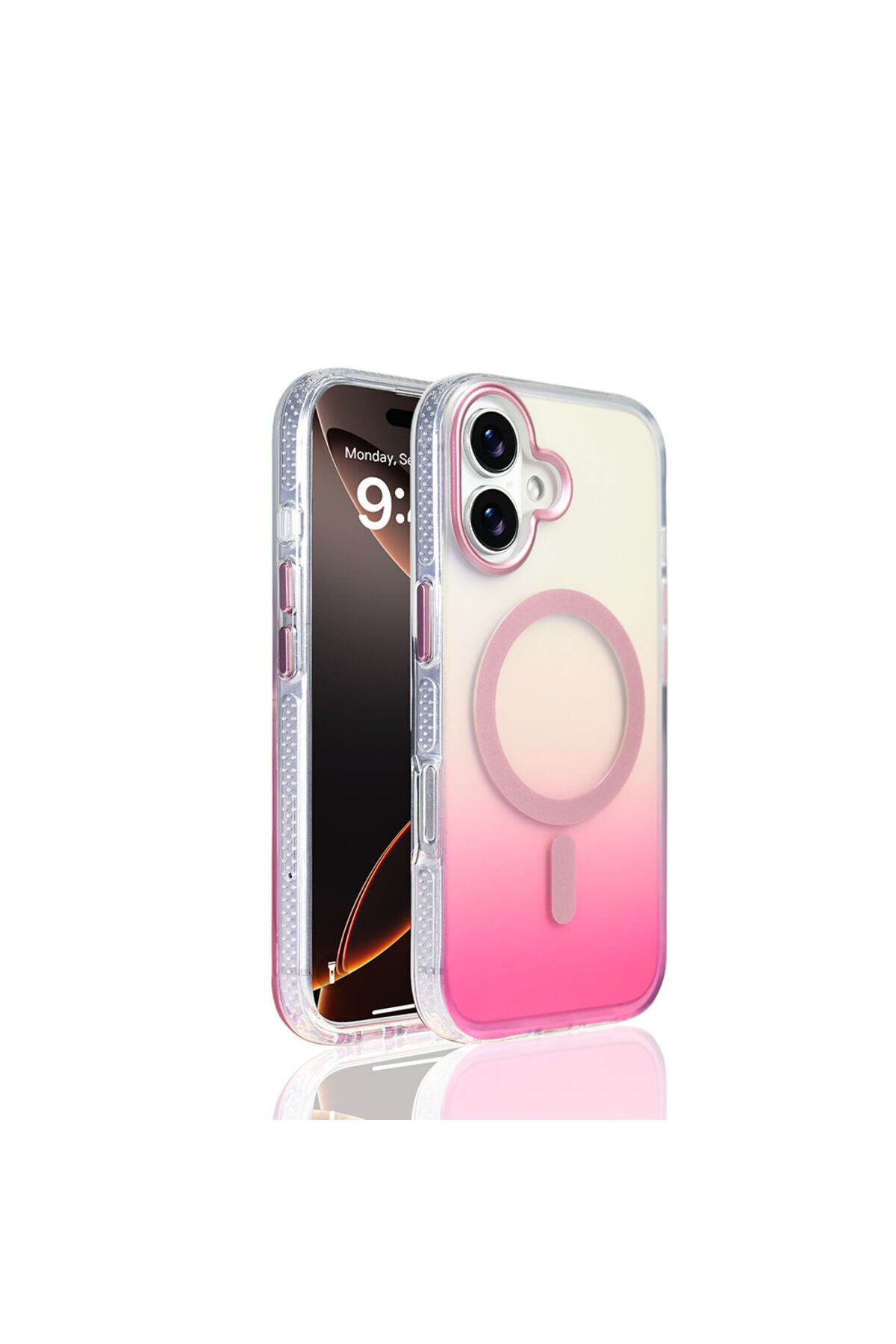 iPhone 17 Kılıf M-safe Şarj Özellikli Transparan Renk Geçişli SEKO Toros Kapak - Rose Gold Şeffaf