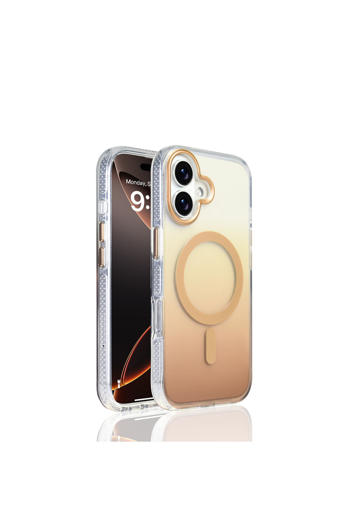 iPhone 17 Kılıf M-safe Şarj Özellikli Transparan Renk Geçişli SEKO Toros Kapak - Rose Gold Siyah