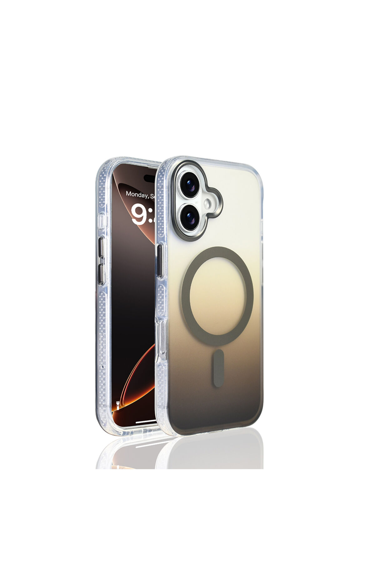 iPhone 17 Kılıf M-safe Şarj Özellikli Transparan Renk Geçişli SEKO Toros Kapak - Rose Gold Gri
