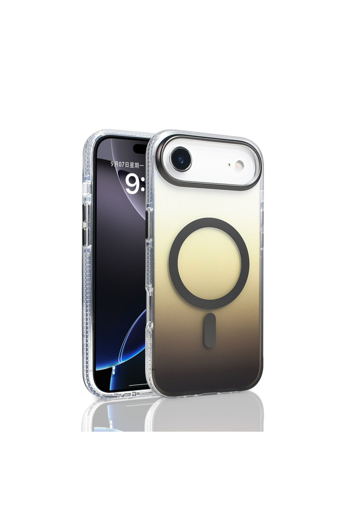 iPhone 17 Air Kılıf M-safe Şarj Özellikli Transparan Renk Geçişli Toros Kapak - Gri Şeffaf