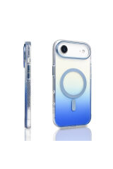 iPhone 17 Air Kılıf M-safe Şarj Özellikli Transparan Renk Geçişli Toros Kapak - Gri Mavi