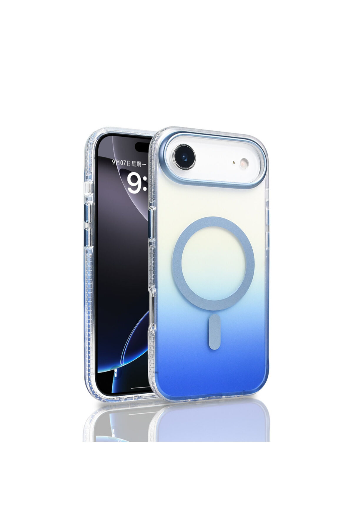 iPhone 17 Air Kılıf M-safe Şarj Özellikli Transparan Renk Geçişli Toros Kapak - Gri Pembe