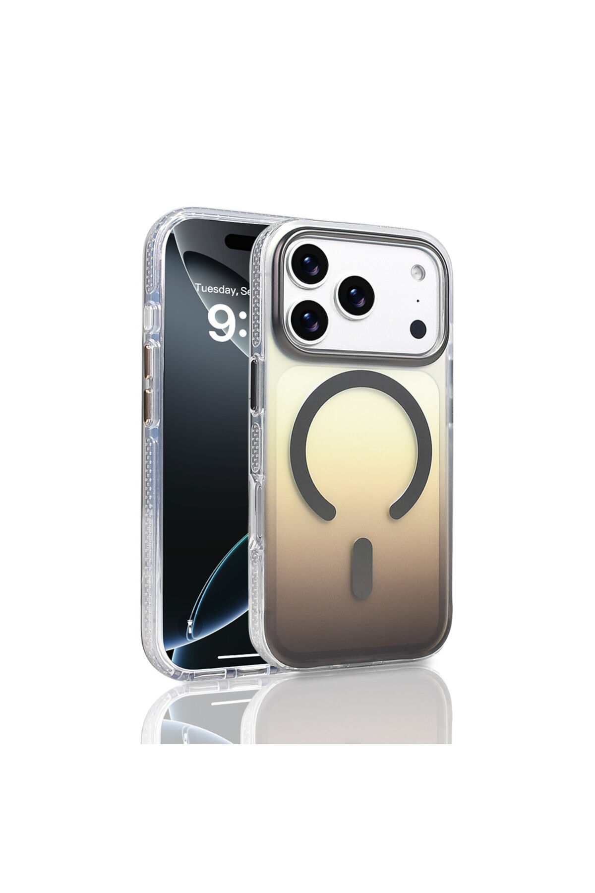 iPhone 17 Pro Kılıf M-safe Şarj Özellikli Transparan Renk Geçişli Zore Toros Kapak - Siyah Gri