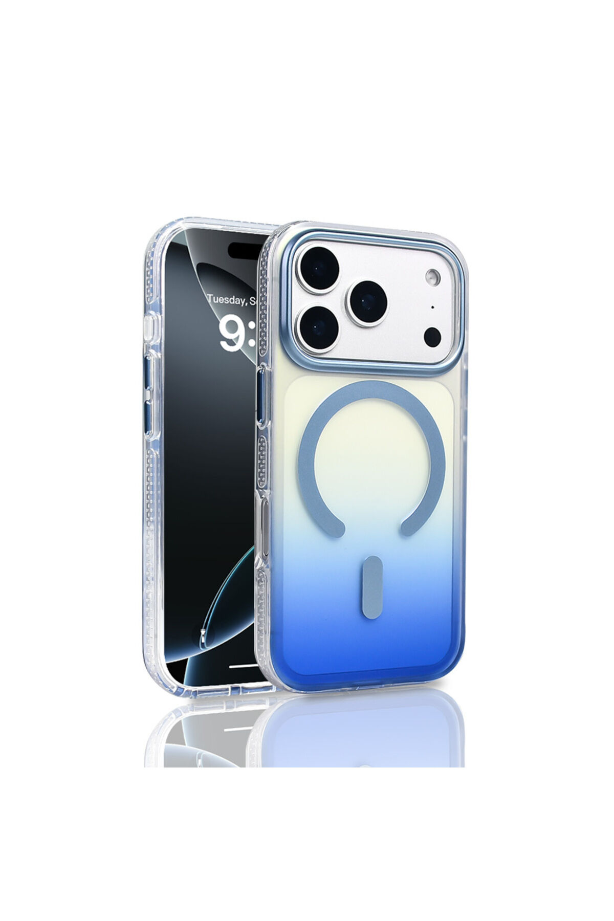 iPhone 17 Pro Kılıf M-safe Şarj Özellikli Transparan Renk Geçişli Zore Toros Kapak - Siyah Mavi