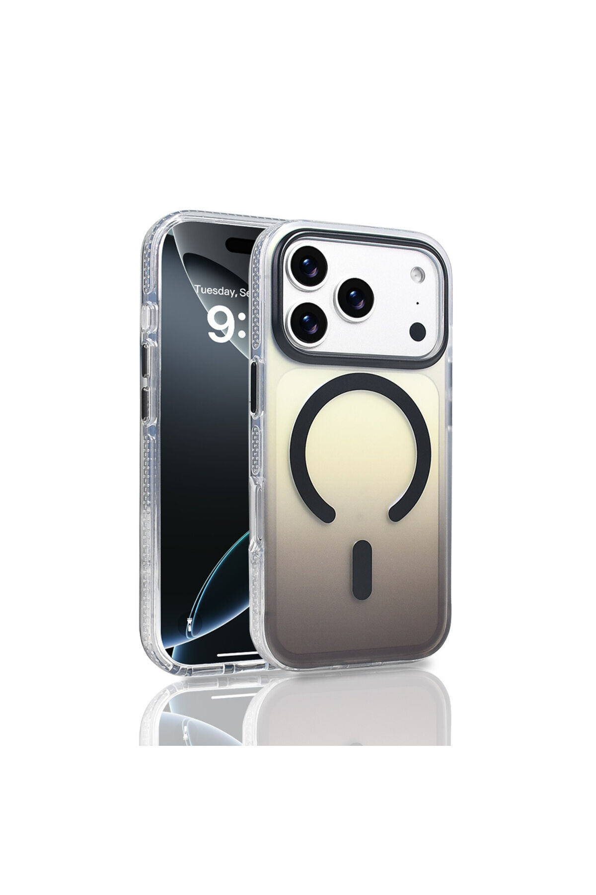 iPhone 17 Pro Kılıf M-safe Şarj Özellikli Transparan Renk Geçişli Zore Toros Kapak - Siyah Pembe