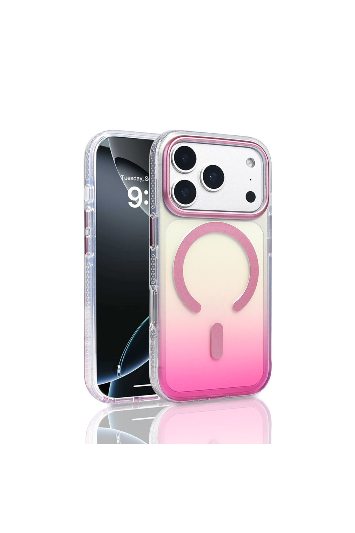 iPhone 17 Pro Kılıf M-safe Şarj Özellikli Transparan Renk Geçişli Zore Toros Kapak - Siyah Pembe