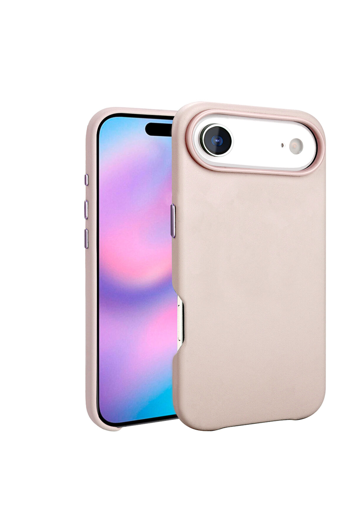 iPhone 17 Air Kılıf M-safe Şarj Özellikli PU Deri Görünümlü Zore Kupra Kapak - Turuncu Pembe