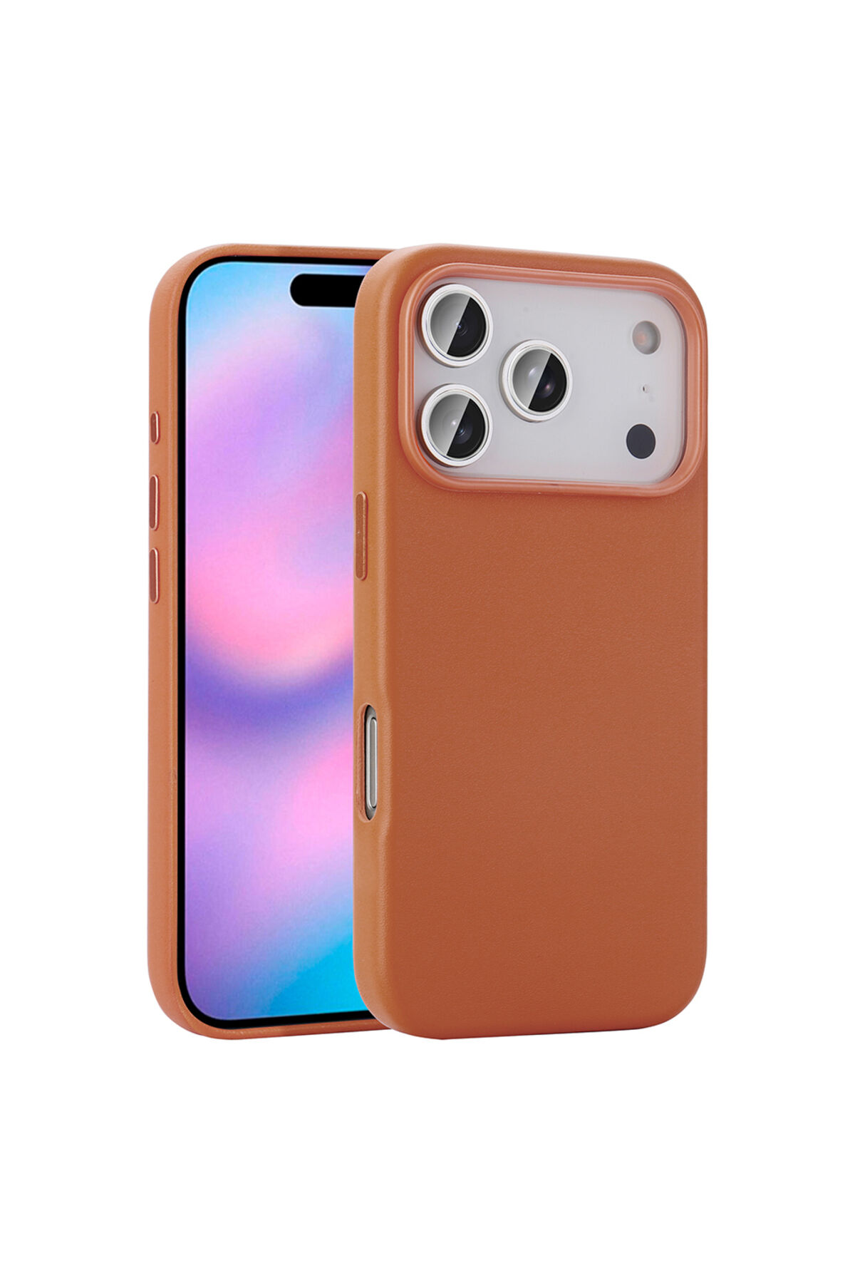 iPhone 17 Pro Kılıf M-safe Şarj Özellikli PU Deri Görünümlü ATA Kupra Kapak - Siyah Turuncu