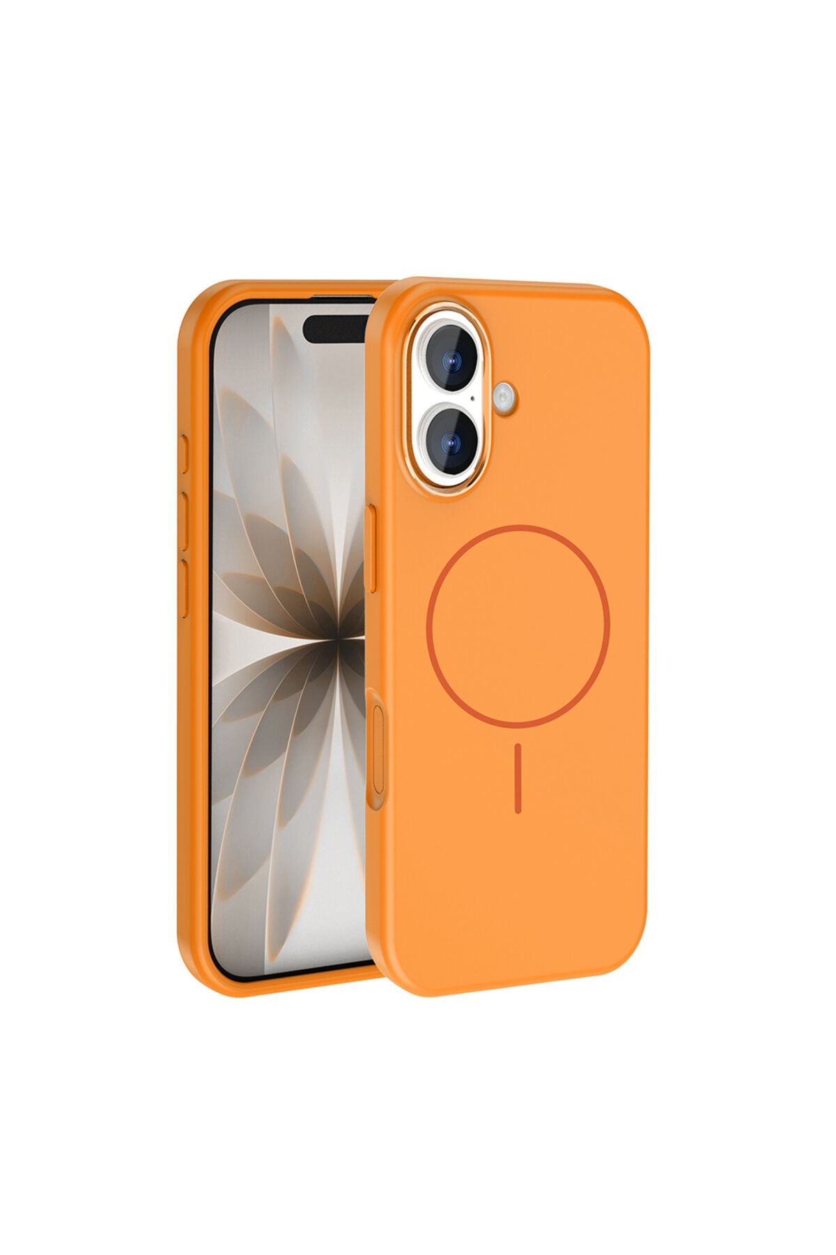 iPhone 17 Kılıf M-Safe Şarj Özellikli Metal Kamera Çerçeveli Zore Edi Silikon Kapak - Turuncu Turuncu