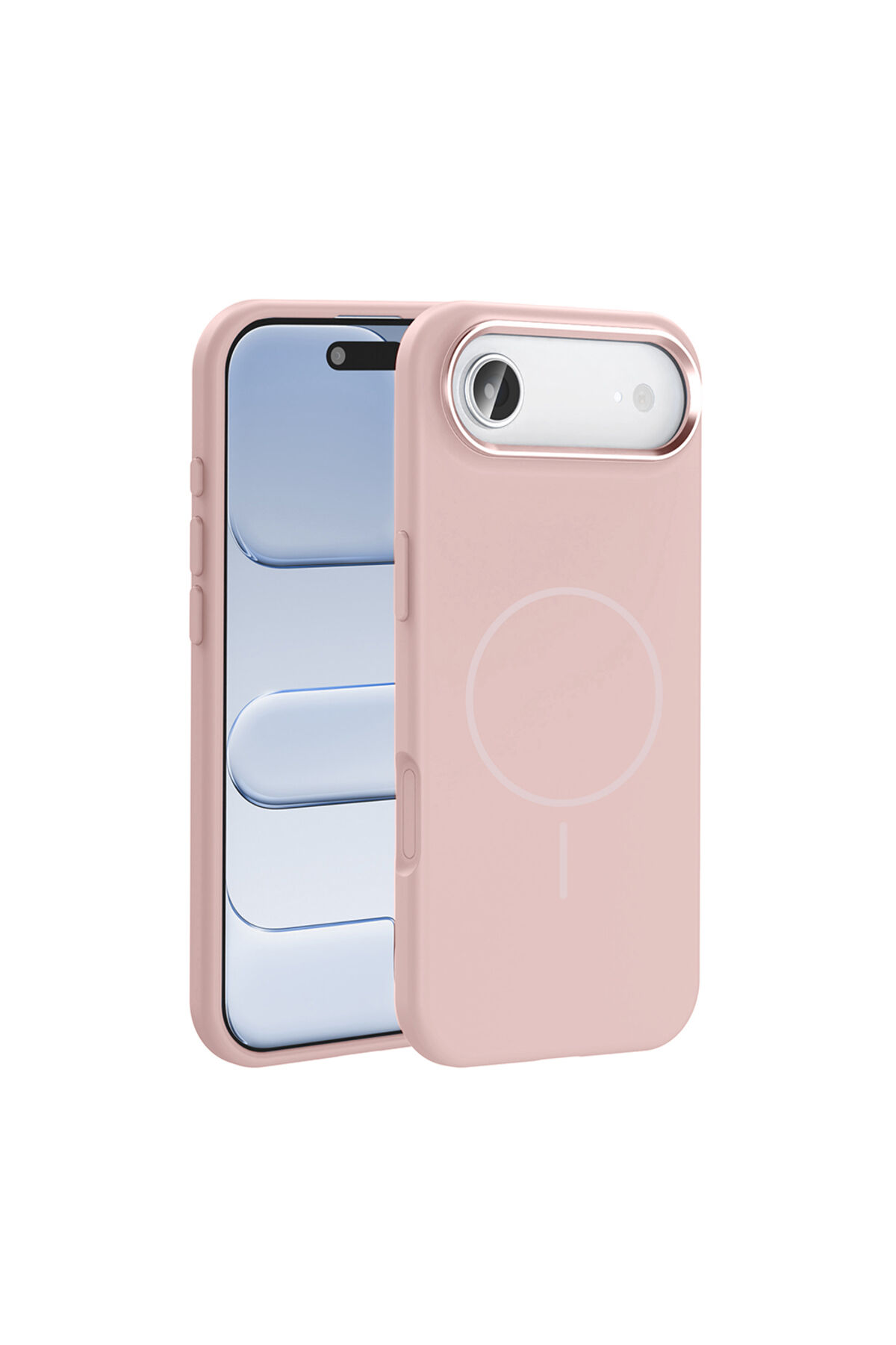 iPhone 17 Air Kılıf M-Safe Şarj Özellikli Metal Kamera Çerçeveli Zore Edi Silikon Kapak - Rose Gold Altın