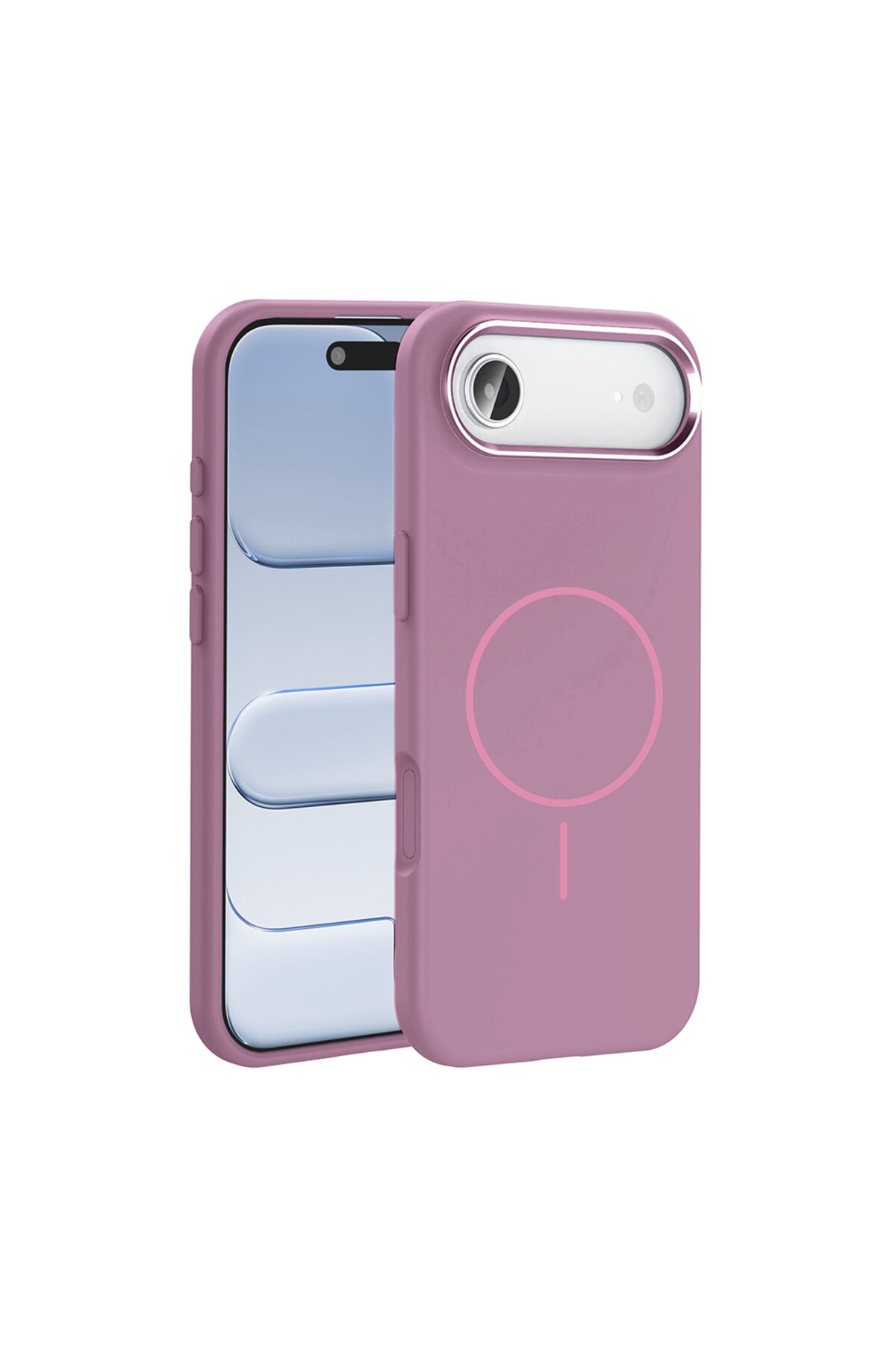 iPhone 17 Air Kılıf M-Safe Şarj Özellikli Metal Kamera Çerçeveli Zore Edi Silikon Kapak - Rose Gold Mor