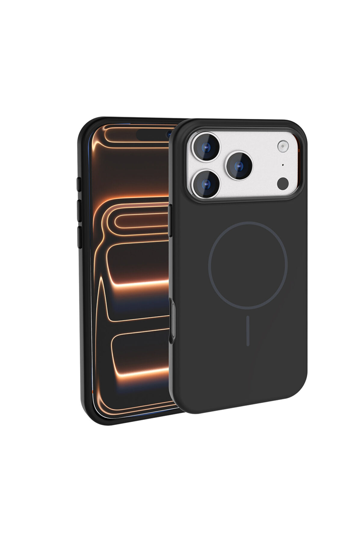 iPhone 17 Pro Kılıf M-Safe Şarj Özellikli Metal Kamera Çerçeveli Zore Edi Silikon Kapak - Turuncu Turuncu