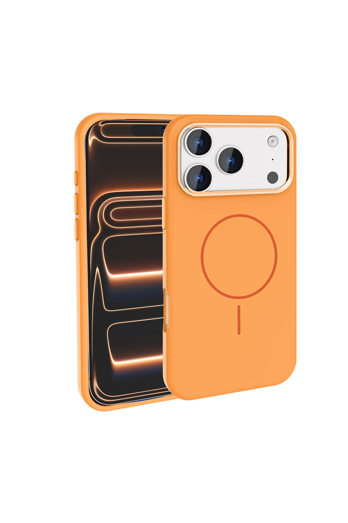 iPhone 17 Pro Kılıf M-Safe Şarj Özellikli Metal Kamera Çerçeveli Zore Edi Silikon Kapak - Turuncu Turuncu