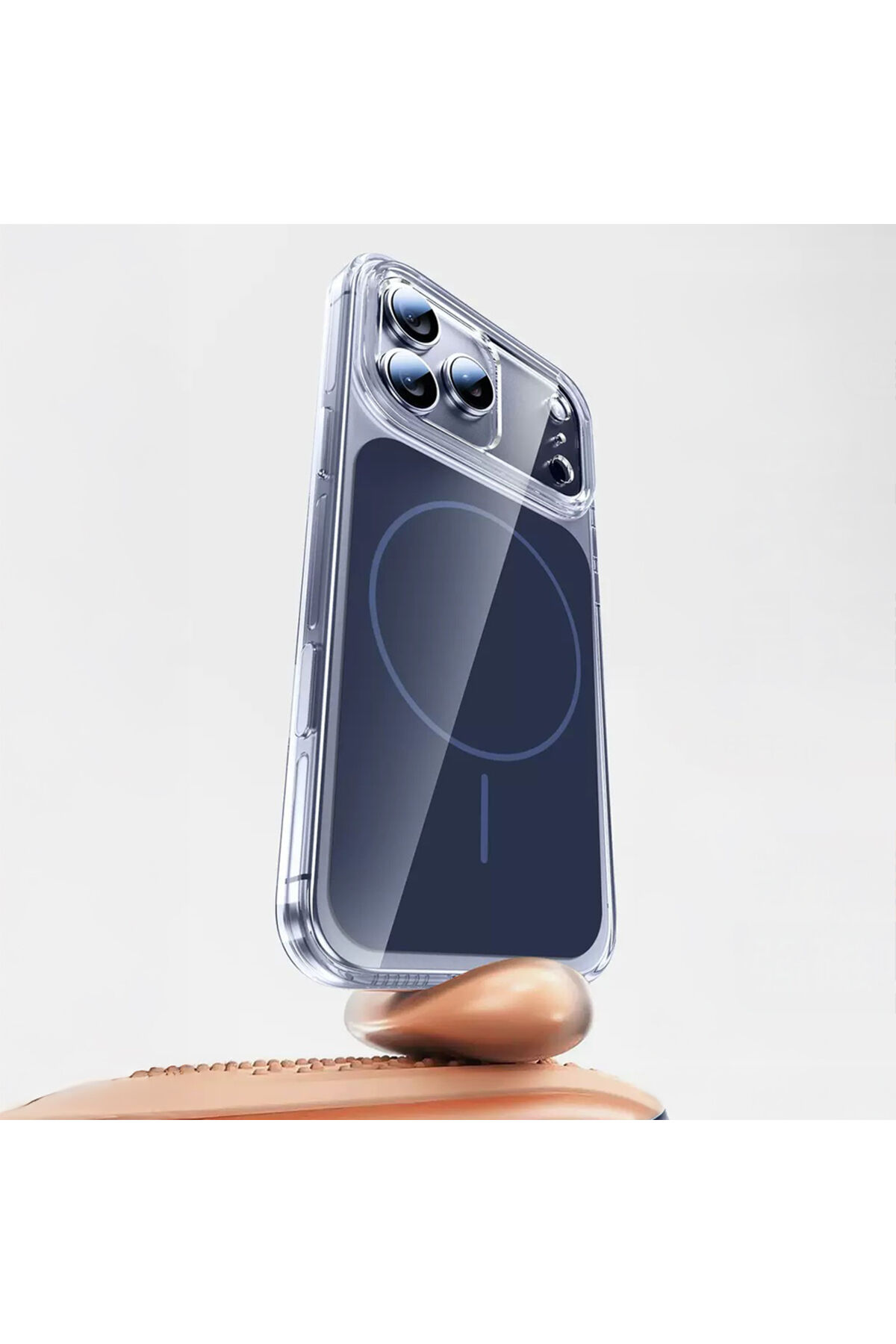 iPhone 17 Pro Kılıf Zore M-safe Şarj Özellikli Şeffaf Kamera Kontrol Butonlu Lugano Kapak - Lacivert Turuncu
